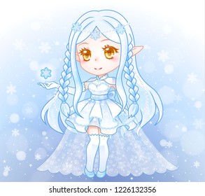 Snow white christmas.
Kawaii Anime manga teenager. Big eyes.  Use for postcards, print on clothes or other things. Banner decorations. 