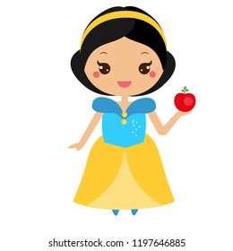 Snow White. Cute fairy tale character in kawaii style