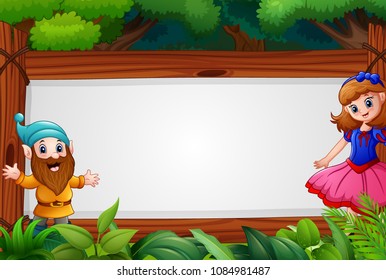 Snow white with dwarf and the blank sign