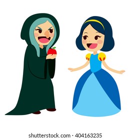 Snow White Princess Getting An Apple From An Ugly Old Evil Witch