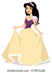 Snow White Princess Vector Character - Drawing Of Beautiful Royal Girl From A Classical Fairytale
