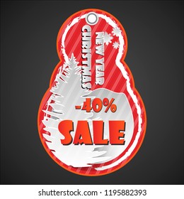 Snow white shape Red New Year sale paper tag with paper cut elements with discount text for christmas holiday shopping promotion. EPS10 Vector illustration.