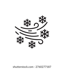 Snow Wind Blizzard Icon Simple line icon of snowflakes with wind lines representing blizzard