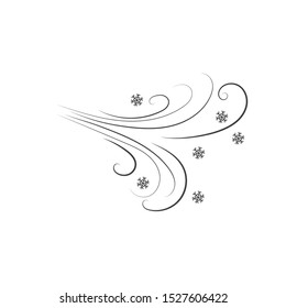 Snow and wind and flying snowflakes. Image of a windy winter. Flat design style. Simple icon Modern flat icon in black colors. vector illustration.
