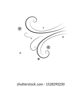 Snow and wind and flying snowflakes. Image of a windy winter. Flat design style. Simple icon Modern flat icon in black colors. vector illustration.