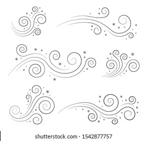 Snow and wind and flying snowflakes. Image of a windy winter for fabric, textile, wrapping paper, card, invitation, wallpaper. Flat design style. Simple icon Modern flat icon in black colors.