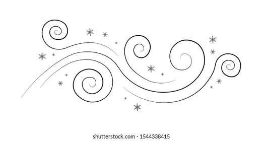 Snow and wind and flying snowflakes. Image of a windy winter for fabric, textile, wrapping paper, card, invitation, wallpaper. Flat design style. Simple icon Modern flat icon in black colors.