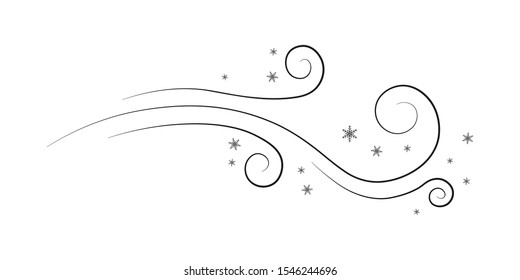Snow and wind and flying snowflakes. Image of a windy winter for fabric, textile, wrapping paper, card, invitation, wallpaper. Flat design style. Simple icon Modern flat icon in black colors.