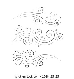 Snow and wind and flying snowflakes. Image of a windy winter for fabric, textile, wrapping paper, card, invitation, wallpaper. Flat design style. Simple icon Modern flat icon in black colors.