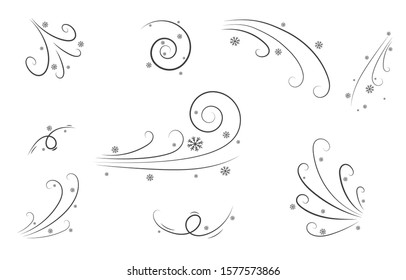 Snow and wind and flying snowflakes. Image of a windy winter. Flat design style. Simple icon Modern flat icon in black colors. vector illustration.