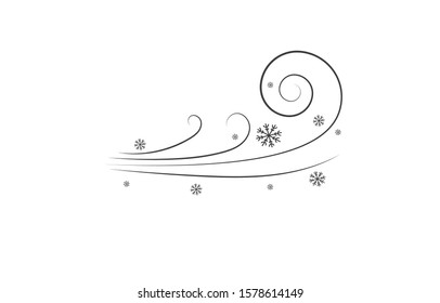 Snow and wind and flying snowflakes. Image of a windy winter. Flat design style. Simple icon Modern flat icon in black colors. vector illustration.