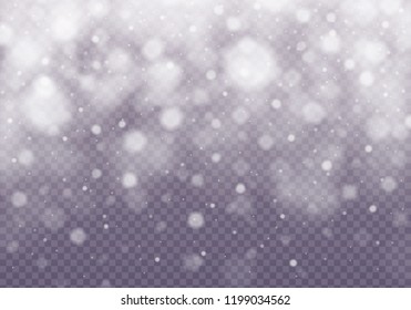 Snow and wind on a transparent background. Abstract blue bokeh background. Merry Christmas. Shining bokeh isolated on transparent background.