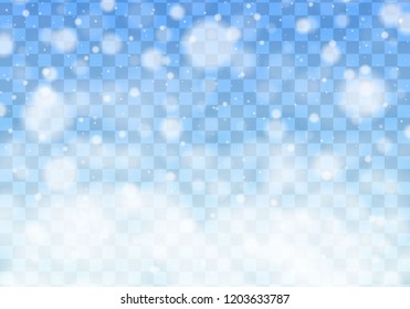 Snow and wind on a transparent background. Abstract blue bokeh background. Merry Christmas. Shining bokeh isolated on transparent background.