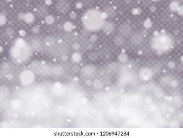 Snow and wind on a transparent background. Abstract blue bokeh background. Merry Christmas. Shining bokeh isolated on transparent background.
