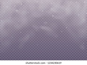 Snow and wind on a transparent background. Snow clouds or shrouds.  Christmas. Winter and snow with fog, snowfall. 