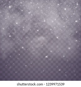 Snow and wind on a transparent background. Snow clouds or shrouds.  Christmas. Winter and snow with fog, snowfall. 