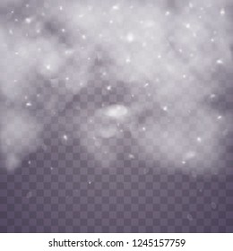 Snow and wind on a transparent background. Snow clouds or shrouds.  Christmas. Winter and snow with fog, snowfall. 