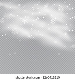 Snow and wind on a transparent background. White gradient decorative element.vector illustration. winter and snow with fog. wind and fog