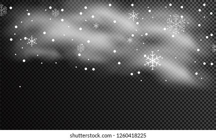 Snow and wind on a transparent background. White gradient decorative element.vector illustration. winter and snow with fog. wind and fog