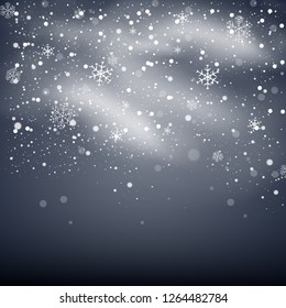 Snow and wind on a transparent background. White gradient decorative element, vector illustration.Winter and snow with fog.