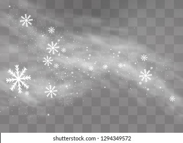 Snow and wind on a transparent background. White gradient decorative element.vector illustration. winter and snow with fog. wind and fog.