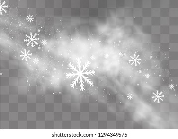 Snow and wind on a transparent background. White gradient decorative element.vector illustration. winter and snow with fog. wind and fog.