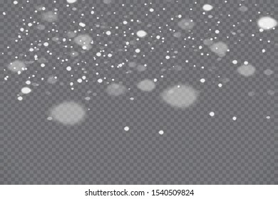 Snow and wind on a transparent background. Abstract blue bokeh background. Merry Christmas. Vector heavy snowfall