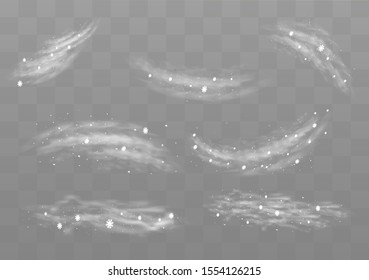 Snow and wind on a transparent background. Illustration of a white gradient of snow and wind with snowflakes. Decorative element.vector. fog. Fog vector.
