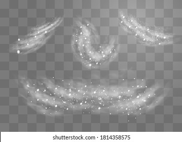 Snow and wind on a transparent background. White gradient decorative element.vector illustration. winter and snow with fog. wind and fog.