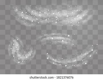 Snow and wind on a transparent background. White gradient decorative element.vector illustration. winter and snow with fog. wind and fog.