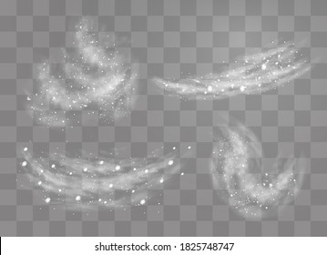 Snow and wind on a transparent background. Illustration of a white gradient of snow and wind with snowflakes. Decorative element.vector. fog. Fog vector.