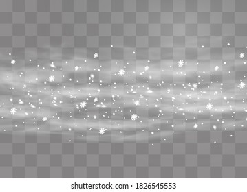 Snow and wind on a transparent background. Illustration of a white gradient of snow and wind with snowflakes. Decorative element.vector. fog. Fog vector.