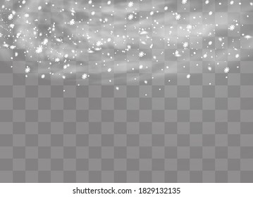 Snow and wind on a transparent background. Illustration of a white gradient of snow and wind with snowflakes. Decorative element.vector. fog. Fog vector.