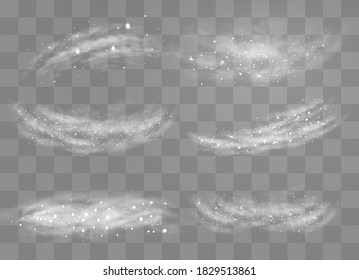 Snow and wind on a transparent background. Illustration of a white gradient of snow and wind with snowflakes. Decorative element.vector. fog. Fog vector.