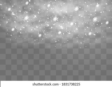 Snow and wind on a transparent background. Illustration of a white gradient of snow and wind with snowflakes. Decorative element.vector. fog. Fog vector.