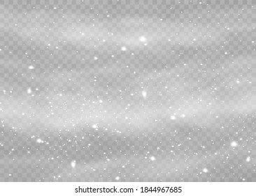 Schnee und Wind auf transparentem Hintergrund. Weißer Farbverlauf-Dekorationselement.Vektorgrafik. Winter und Schnee mit Nebel. Wind und Nebel.