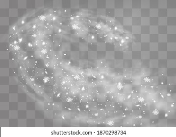 Snow and wind on a transparent background. White gradient decorative element.vector illustration. winter and snow with fog. wind and fog.