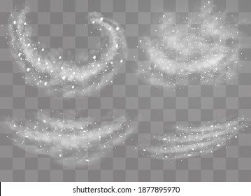 Snow and wind on a transparent background. White gradient decorative element.vector illustration. winter and snow with fog. wind and fog.