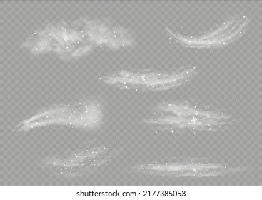 Snow and wind on a transparent background. White gradient decorative element.vector illustration. winter and snow with fog. wind and fog.