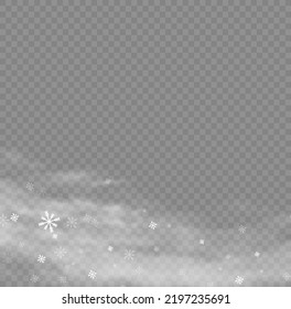 Snow and wind on a transparent background. Winter and snow with fog. wind and fog. White gradient decorative element. Vector illustration.