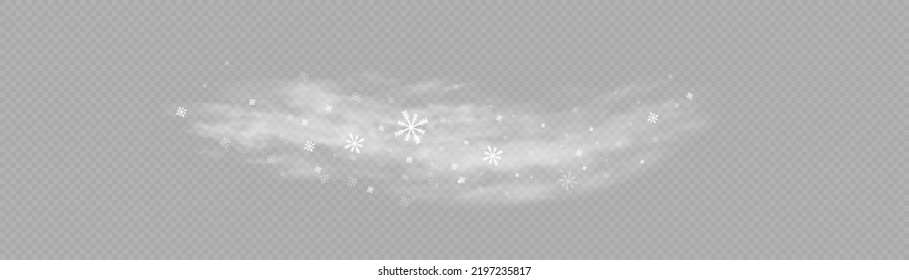 Nieve y viento sobre un fondo transparente. Invierno y nieve con niebla. viento y niebla. Elemento decorativo de gradiente blanco. Ilustración vectorial.