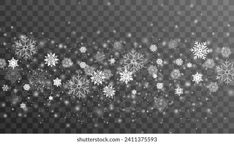 Snow and wind on a transparent background. White gradient decorative element.