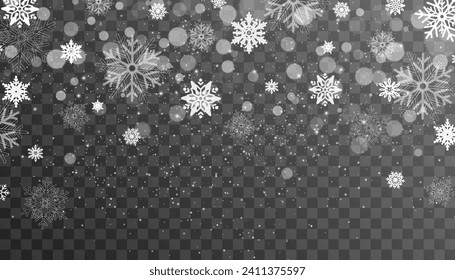 Nieve y viento sobre un fondo transparente. Elemento decorativo de gradiente blanco.