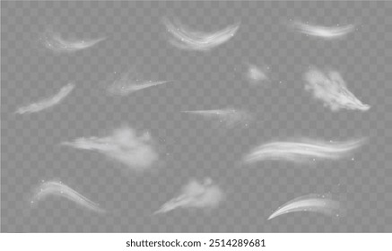 Snow and wind on a transparent background. White gradient decorative element.vector illustration. winter and snow with fog. wind and fog.