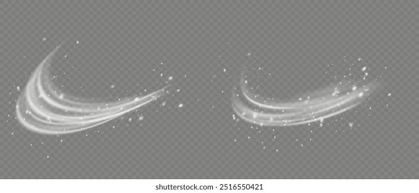 Snow and wind on a transparent background. White gradient. Winter and snow with fog. Wind and fog.Airflow, white fumes or chilly breeze movement effect, isolated on a transparent background.