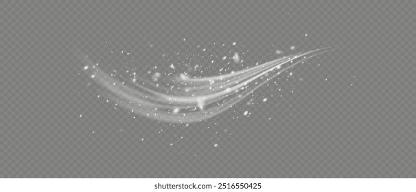 Snow and wind on a transparent background. White gradient. Winter and snow with fog. Wind and fog.Airflow, white fumes or chilly breeze movement effect, isolated on a transparent background.