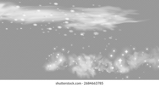 Nieve y viento sobre un fondo transparente. Gradiente blanco decorativo. Ilustración vectorial. invierno y nieve con niebla. viento y niebla