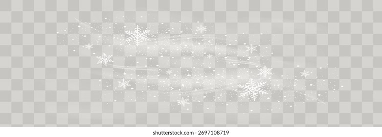 Schnee und Wind auf transparentem Hintergrund. Weißer Farbverlauf dekoratives Element.Vektorgrafik. Winter und Schnee mit Nebel. Wind und Nebel.