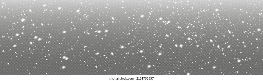 Snow and wind. Vector heavy snowfall, snowflakes in various shapes and forms. Many white cold flakes elements on a transparent background. White snowflakes are flying in the air. snow background.