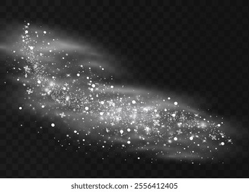 Snow and wind. White gradient decorative element on a transparent background. Christmas winter and snow with fog. Snowstorm, blizzard or swirl. Vector